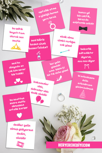 heryerehediye Bekarlığa Veda Partisi Motto Kartları 12 Adet - Bride To Be Eğl...