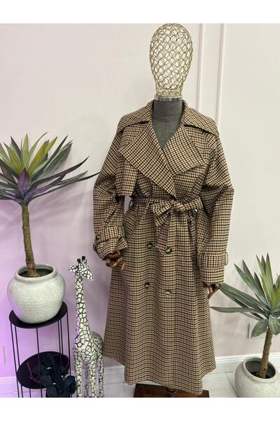 LUMİNA Checkered coat with drawstring at the waist