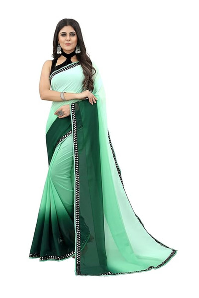 MYSMAR طقم ساري وبلوزة من قماش الجورجيت باللون الأخضر الفاتح PMM11003 | أخضر ...