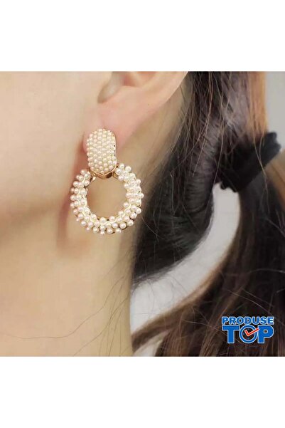 Produse.Top Cercei rotunzi eleganți aurii cu perle CW25