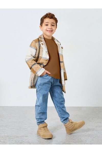 Styli Boys Khaki Checkered Jacket