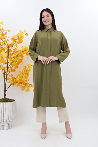 Armine Gizli Düğme Tam Boy Tunik - Olive