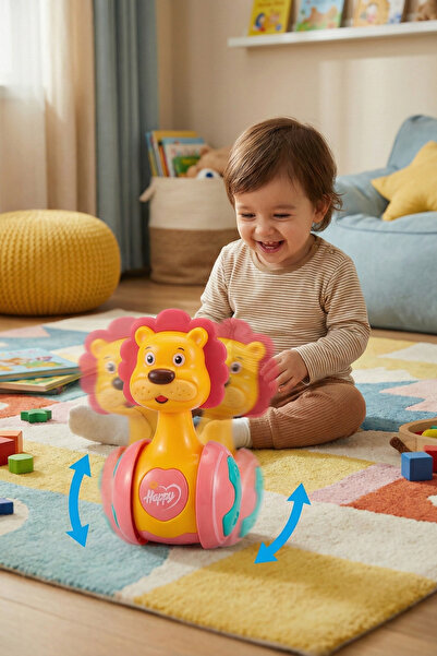 TUENGİ STORE Sevimli Aslan Figürlü Tekerlekli Hacıyatmaz - Sesli ve Hareketli...