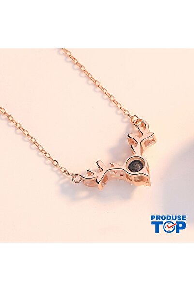 Produse.Top Colier placat cu aur roz, cu design de ren și proiecție „Te iubes...
