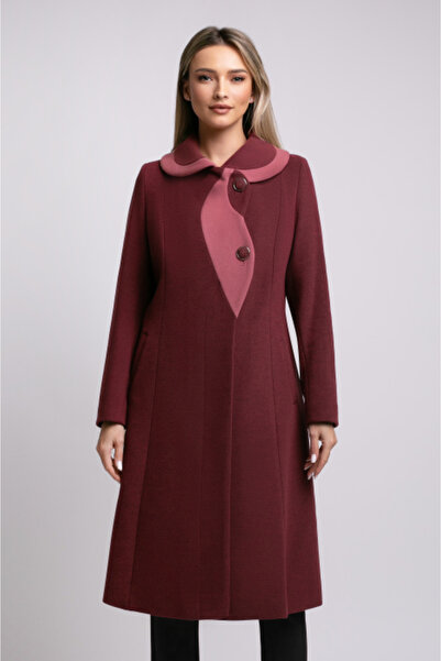 OEM SENTIERRI Burgundy Wool Coat with Contrasting Detail