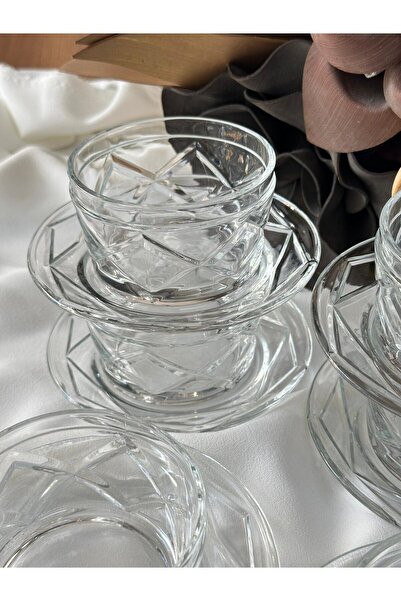 MD MİMOZA DEKOR 12 Piece Glass Plate Bowl Presentation Set / Snack Bowl / Des...