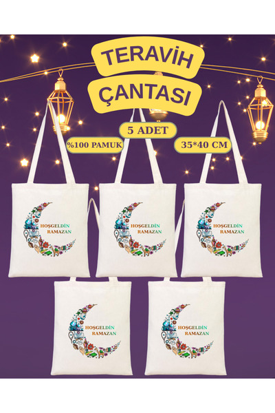 Cemira 5 Pieces of Ramadan Feast Raw Cloth Bag 35*40 cm