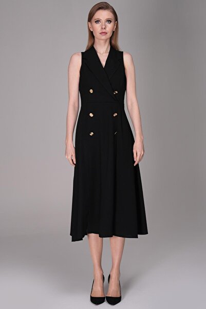 Journey Kruvaze-Kolsuz, Düğmeli Yırtmaçlı, Elbise