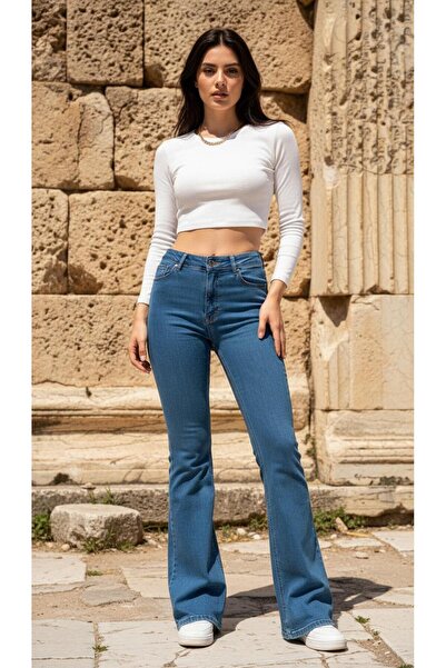 comfort jeans Medium Blue Stretch Fabric High Waist Spanish Jeans Trousers