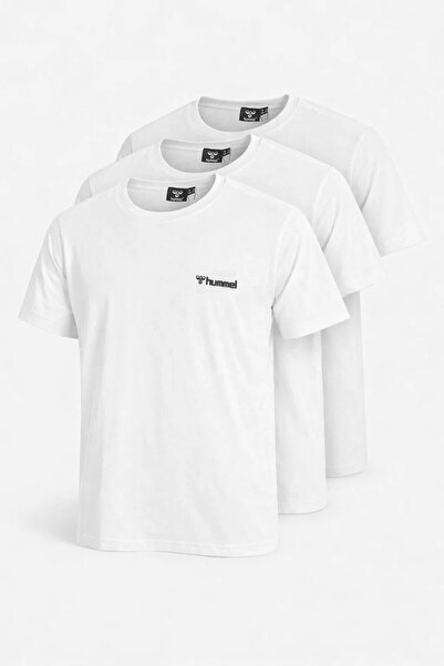 hummel Men's White 3-Pack Plain Model Cotton T-Shirt