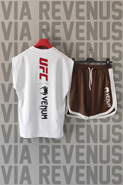 Vordevia Ufc Front and Back Printed Zero Sleeve Sports Tshirt and Brown Short...