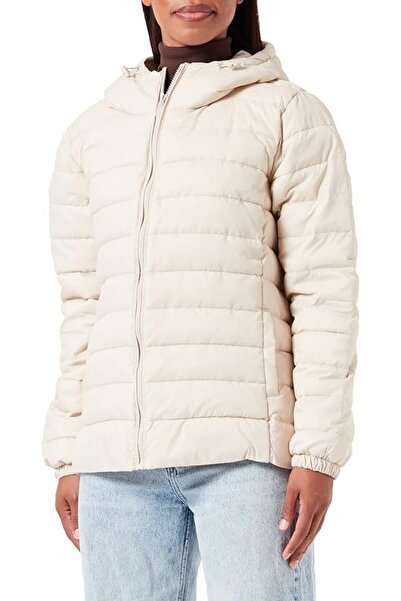 ONLY Women's Mock Neck Hooded Beige Coat - 15206086