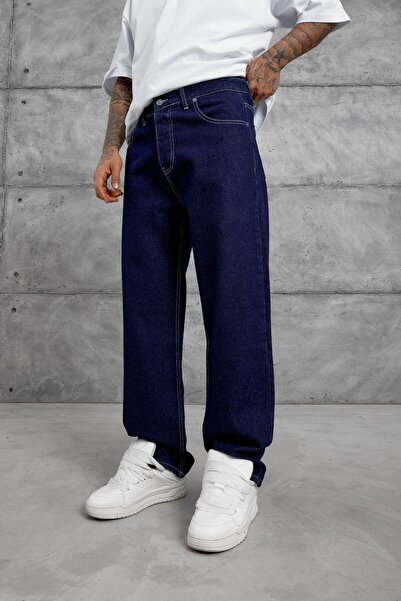 NOMARC Navy Blue Mb Baggy Jeans with Sewing Details