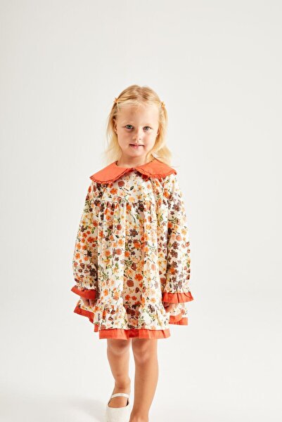 LUCKY Zarif Yaka Çiçekli Elbise