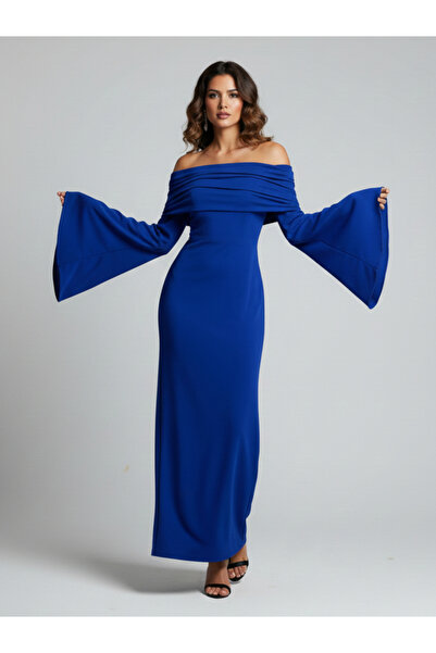 HOUSE OF RAELI By Styli Women Blue Bell Sleeve Bodycon Maxi Dress