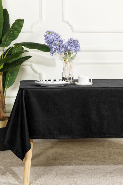 Elart Soft Velvet Tablecloth Rectangular (150X220 cm) Black