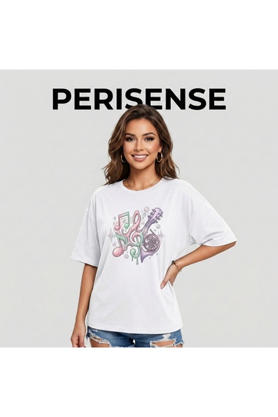 PERISENSE Γυναικείο μοντέρνο μπλουζάκι με σχέδιο DTF, εμπριμέ, από χτενισμένο...