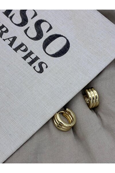 Hedef Bijuteri Gold Color Basic Three Row Thick Hoop Earrings Cm155