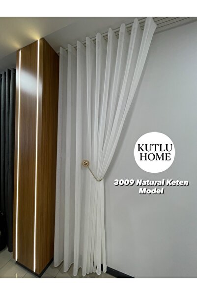 KUTLU HOME Natural Keten Model 1/3 Sık , Düz Pile Tül Perde
