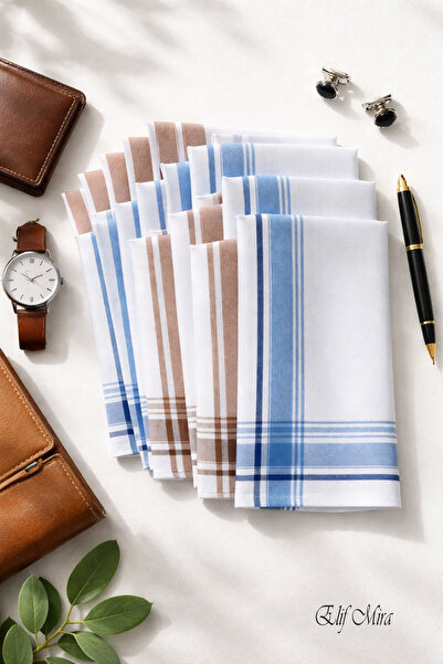 Hepsine Rakip Set of 12 Men's Pocket Lapel Handkerchiefs 46X46 cm Cotton Mirgold