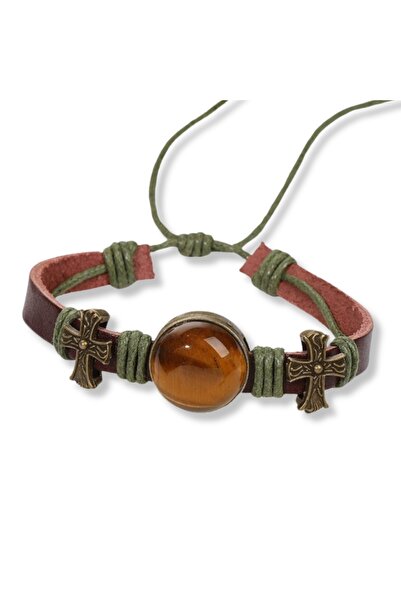 XTERRA Brățară din piele lucrată manual cu cristal de ochi de tigru