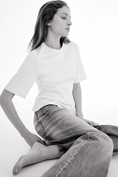 H&M Beli Belirgin Kesimli İnterlok Tişört