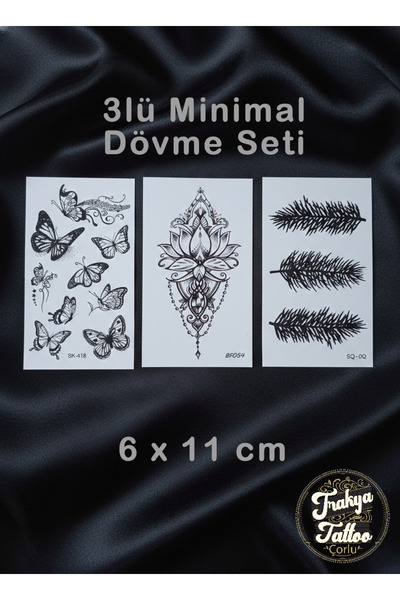 Trakya Tattoo 1-2 Hafta Kalıcı Minimal 3 Adet Lotus Kelebek Ağaç Geçici Dövme