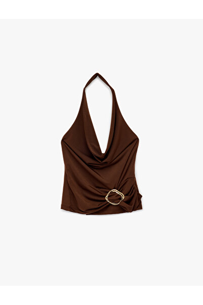 Koton Sleeveless Draped Degaje Collar Blouse with Metal Accessories