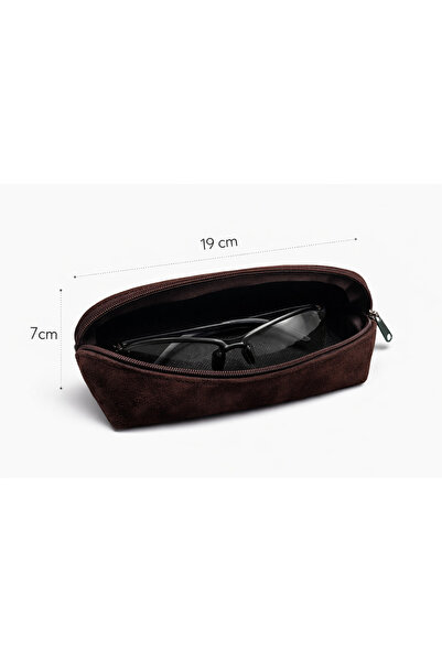 HBS 100% Real Leather Suede Glasses Case – 19 × 7 cm