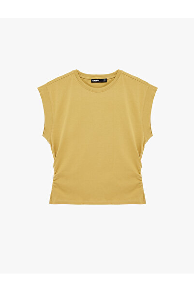 Koton Μπλουζάκι με κοντό μανίκι, βαμβακερό, εφαρμοστό κορδόνια περίσφιξης