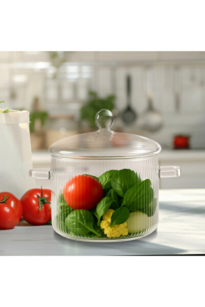 Generic Striped Glass Thermal Pot with Glass Lid - 2 L