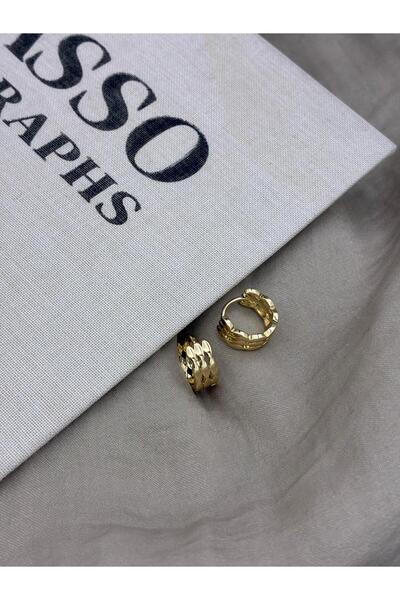 Hedef Bijuteri Gold Color Basic Knitted Model Thick Hoop Earrings Cm158