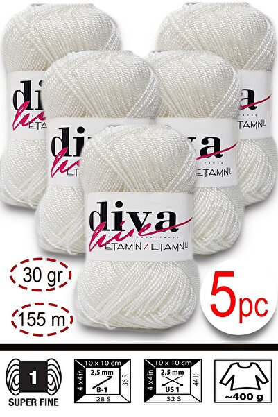 Diva İplik Етамін-Обробка Орлон-Wayuu Сумка Мотузка 02 Білий (5 штук в упаковці)