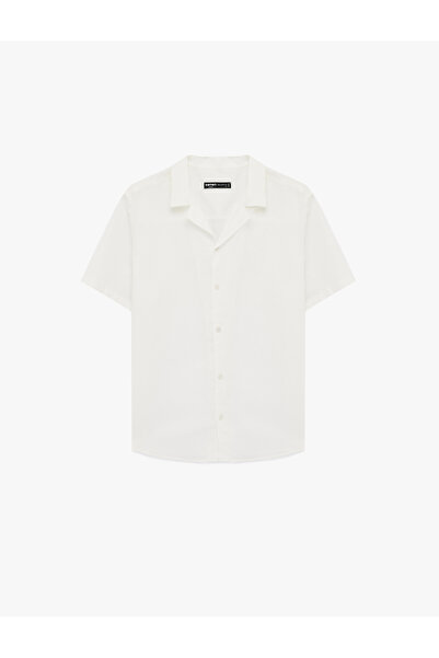 Koton Regular Fit Cotton Textured Short Sleeve Lapel Collar Shirt