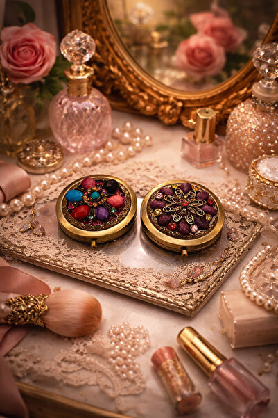 seymenbıçakçılık 2’li El İşlemeli Pirinç Kaplama Çift Taraflı Kompakt Cep Ayn...