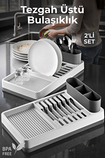 Nandy Home 2'li Set Pratik Tezgah Üstü Bulaşıklık - Dayanıklı Plastik Tabaklık