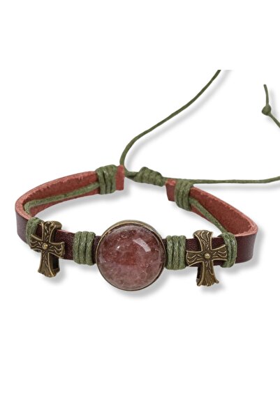 XTERRA Handmade Leather Bracelet with Strawberry Quartz