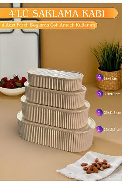 nextbuy 4'lü Çok Amaçlı Saklama Kabı Kapaklı Oval Box Çerezlik Bakliyat Difri...