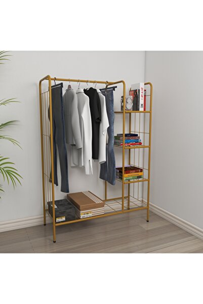 Metallica Concept Doğa Raflı Metal Siyah Elbise Askılığı Çok Amaçlı Raf Konfe...