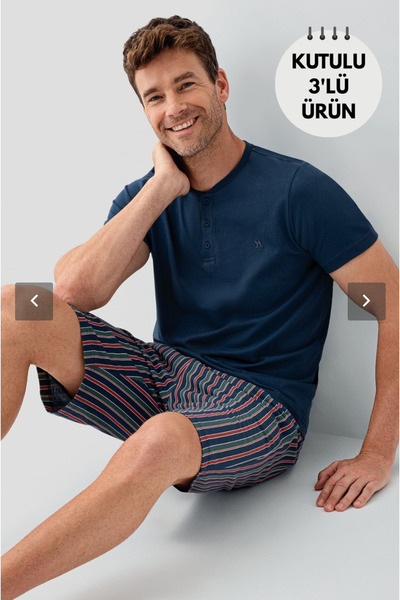 Arnetta Set de pijamale pentru bărbați, 100% bumbac, indigo, 3 piese (cu șose...