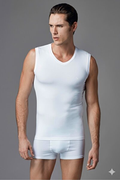 Eros Men's Compact White V-Neck Zero Sleeve T-Shirt Undershirt Ers006