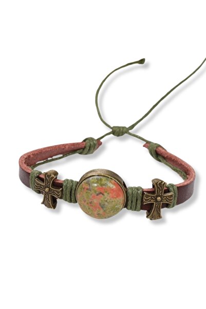 XTERRA Handmade Unakite Leather Bracelet for Emotional Healing