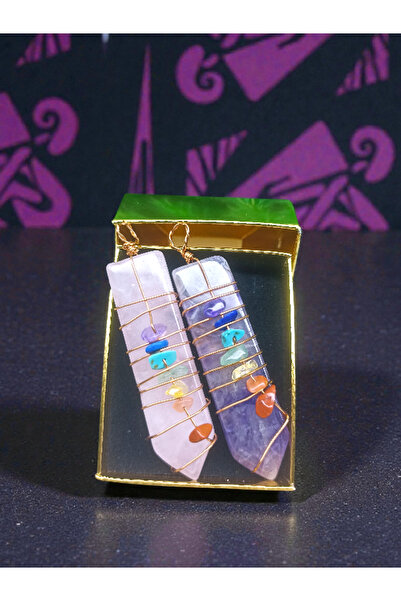 Zodyak Doğal Taş Amethyst and Pink Quartz Chakra Stone Inlaid Natural Stone 2...