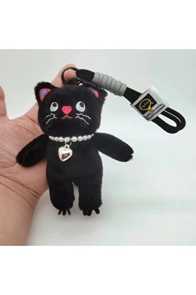 Choice3 سلسلة مفاتيح قطة وردية كاواي سوداء بطول 15 سم، قلادة قطة لطيفة من الق...