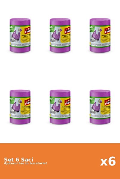 Fino Set of 6 colored cleaning bags with handles, hd, 60l, 60 pcs