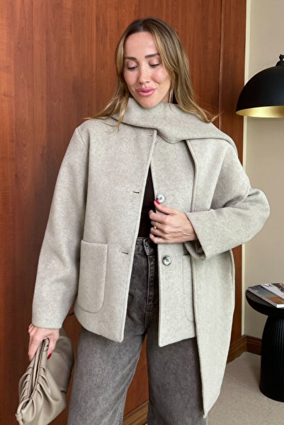 Butik Modana Atkılı Kaşe Kaban