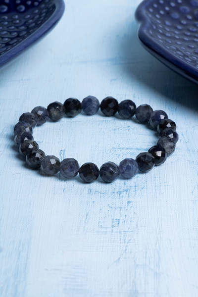 Deniz Doğal Taş Certified Faceted Iolite Natural Stone Bracelet