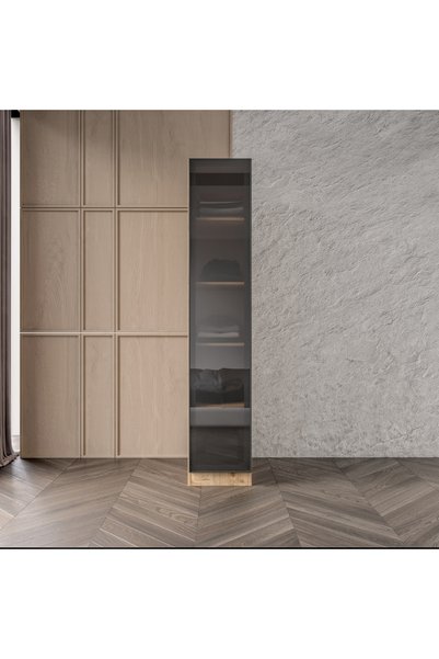 Afilli Altay Kayra Füme Camlı Alimünyum Kapaklı 2 Çekmeceli Giyinme Dolabı Led Askılıklı Tamamı Mdf