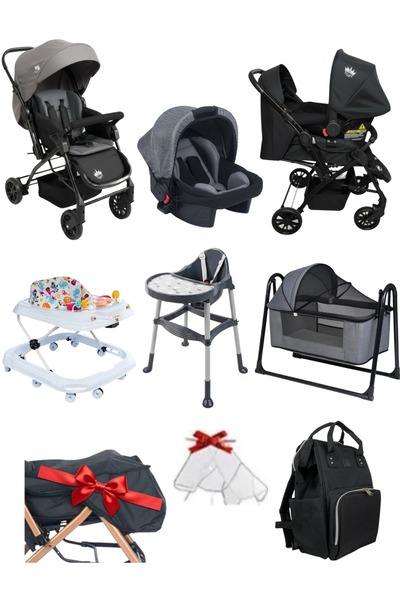 4Baby 8 Parça Çeyiz Seti Bebek Arabası Puset Beşik Mama Sandalyesi Yürüteç Bebek Bakım Çantası Rüzgarlık