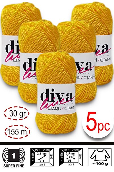 Diva İplik حبل حقيبة إيتابين-إيشليبي أورلون-وايوو 05 أصفر (عبوة من 5 قطع)